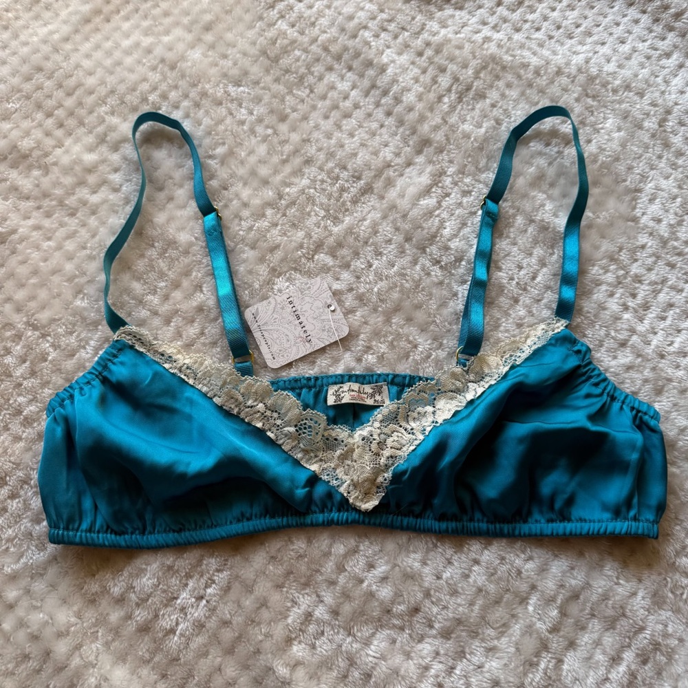 Free People Teal Lace Trim Bralette